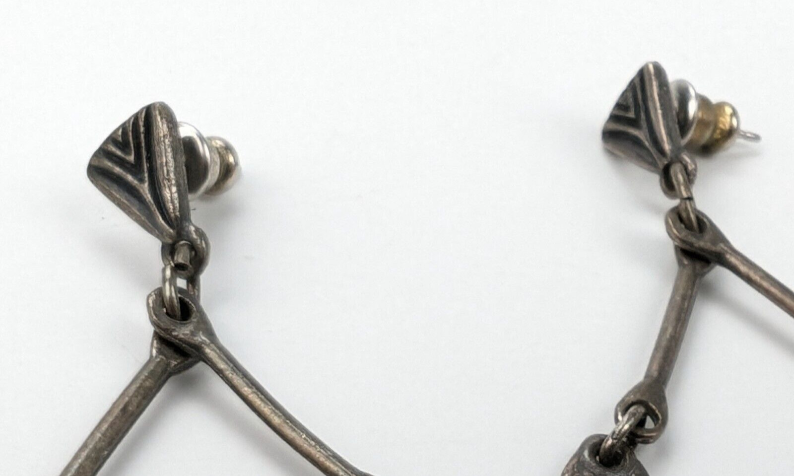Vintage Openwork Pewter Tone Dangle Drop Pierced Earrings 2.5" Boho