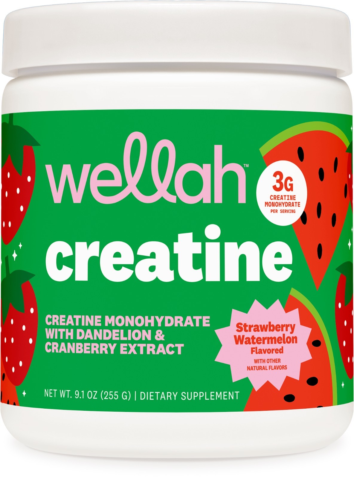 Wellah Creatine for Women (50 Servings) Strawberry Watermelon - 3g of Creatine