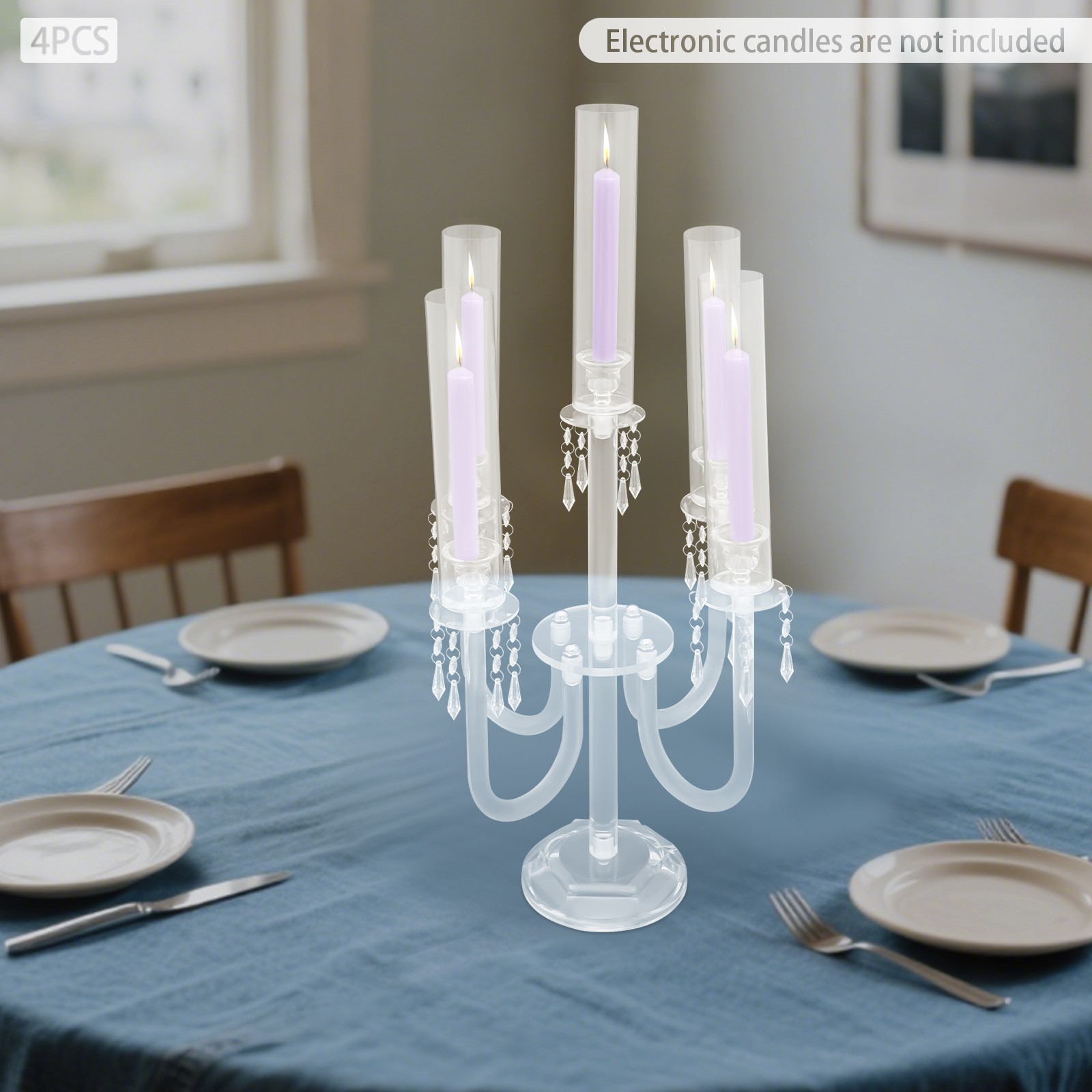 4PCS 5-Arm Candle Holders, 70cm Acrylic Candle Holders, Tabletop Candle Holders