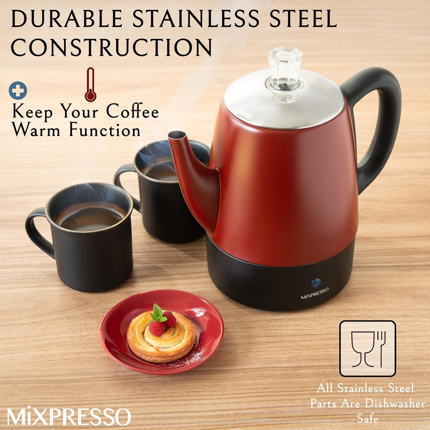 Electric Percolator Coffee Pot 4 Cup Stainless Steel Coffee Percolator Keep Warm