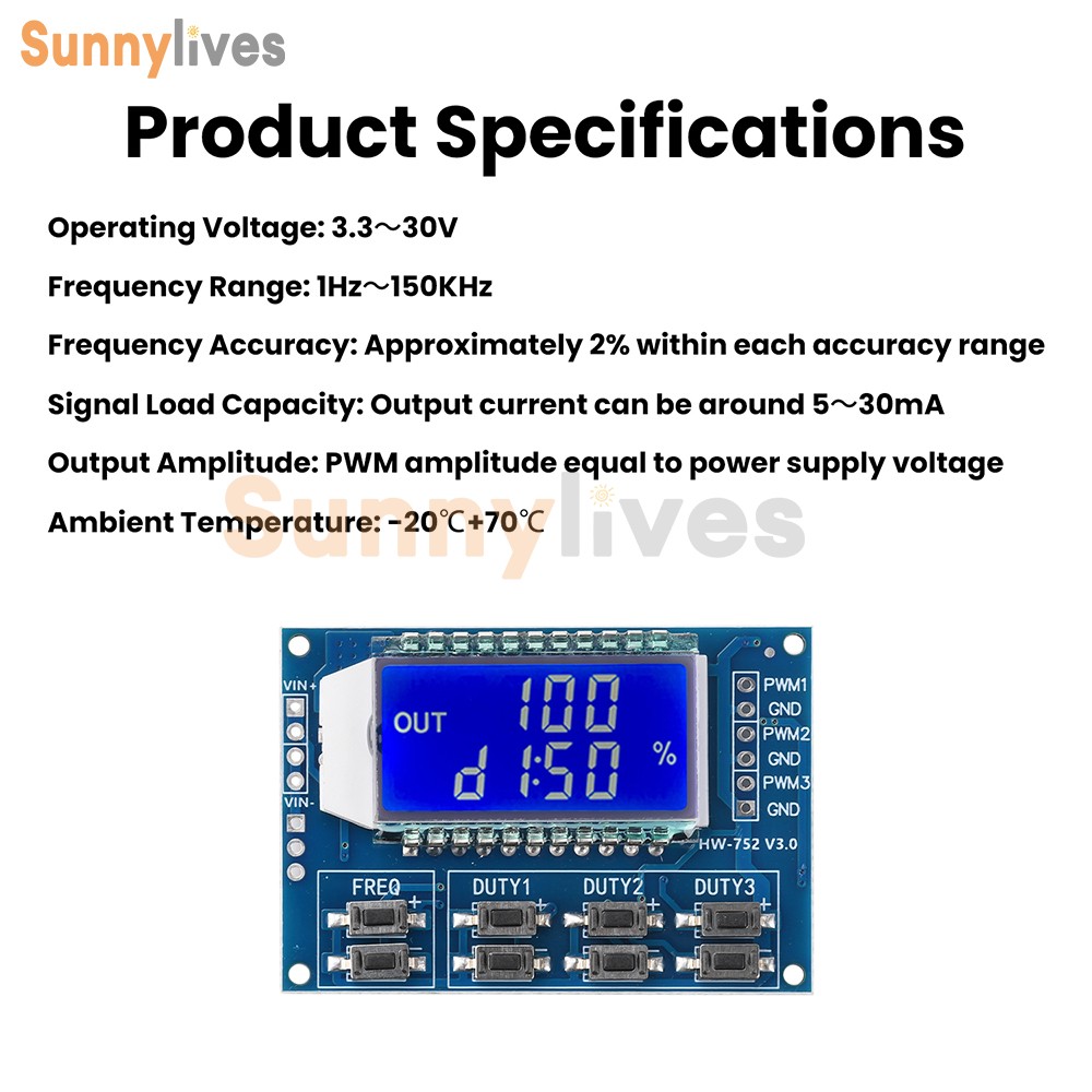 3-Channel Signal Generator PWM Pulse Wave Frequency Duty Cycle Adjustable Module