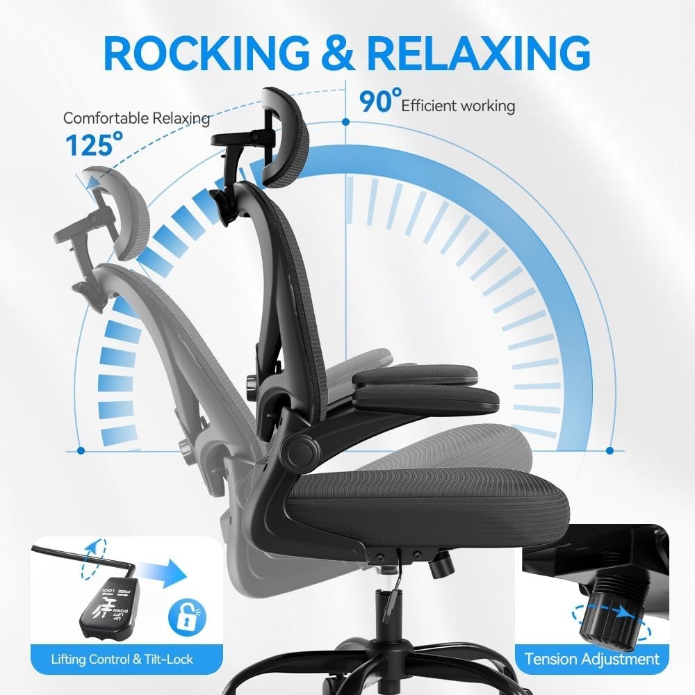 Ergonomic Office Chair with Headrest 3D, Mesh Office Desk Chair with Adjustab...