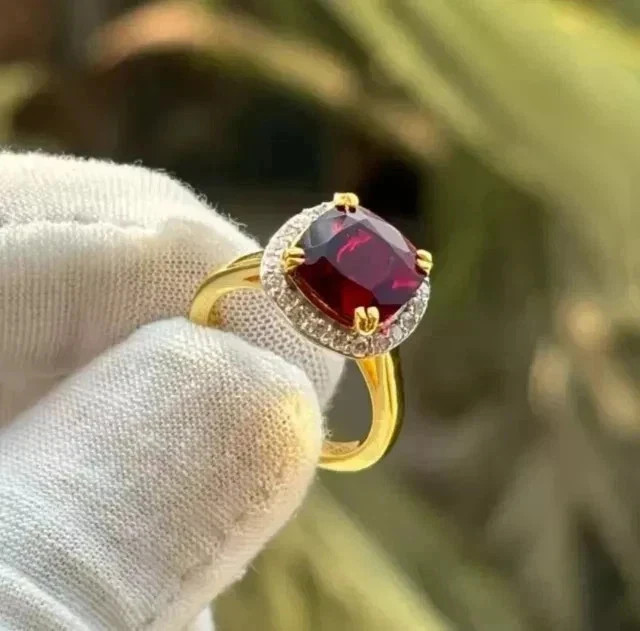 2.18 Ct Cushion Cut Ruby &Diamond Wedding Engagement Ring 14K Solid Yellow Gold