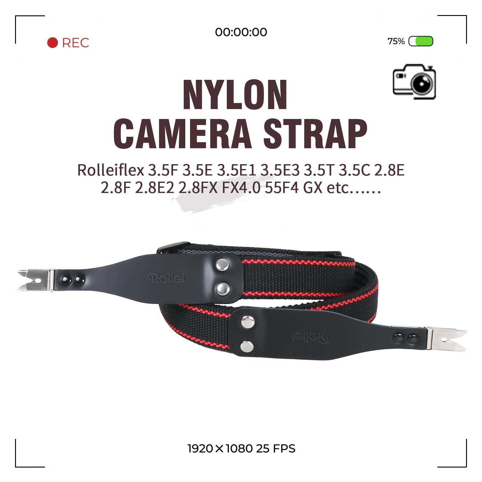 Adjustable Nylon Shoulder Carrying Strap for Rolleiflex3.5F 3.5E 3.5C(Black/Red)