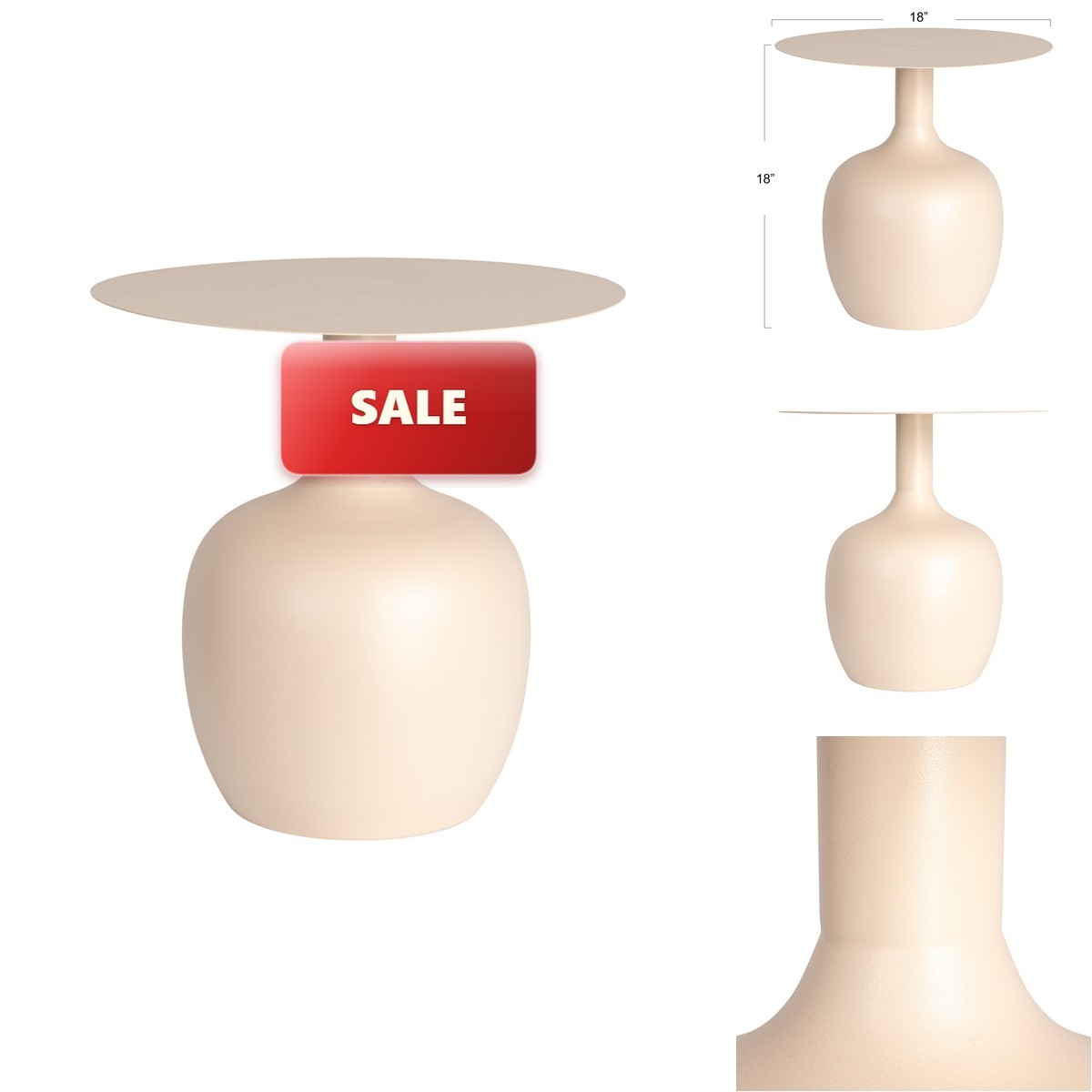 Creative Co-Op Chic Metal Round Side Table, Cream