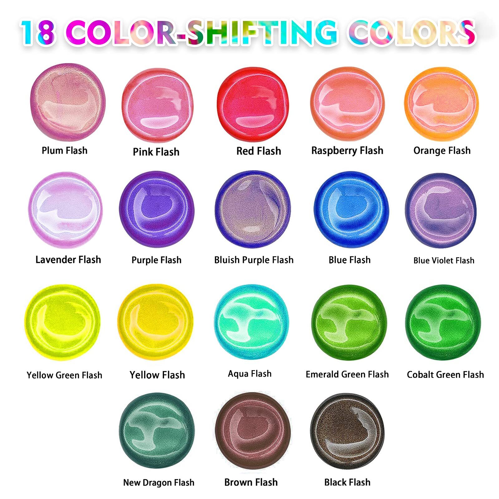 Iridescent Acrylic Paint, Set of 18 Chameleon Colors, 2 oz/60ml Bottles, Colo...