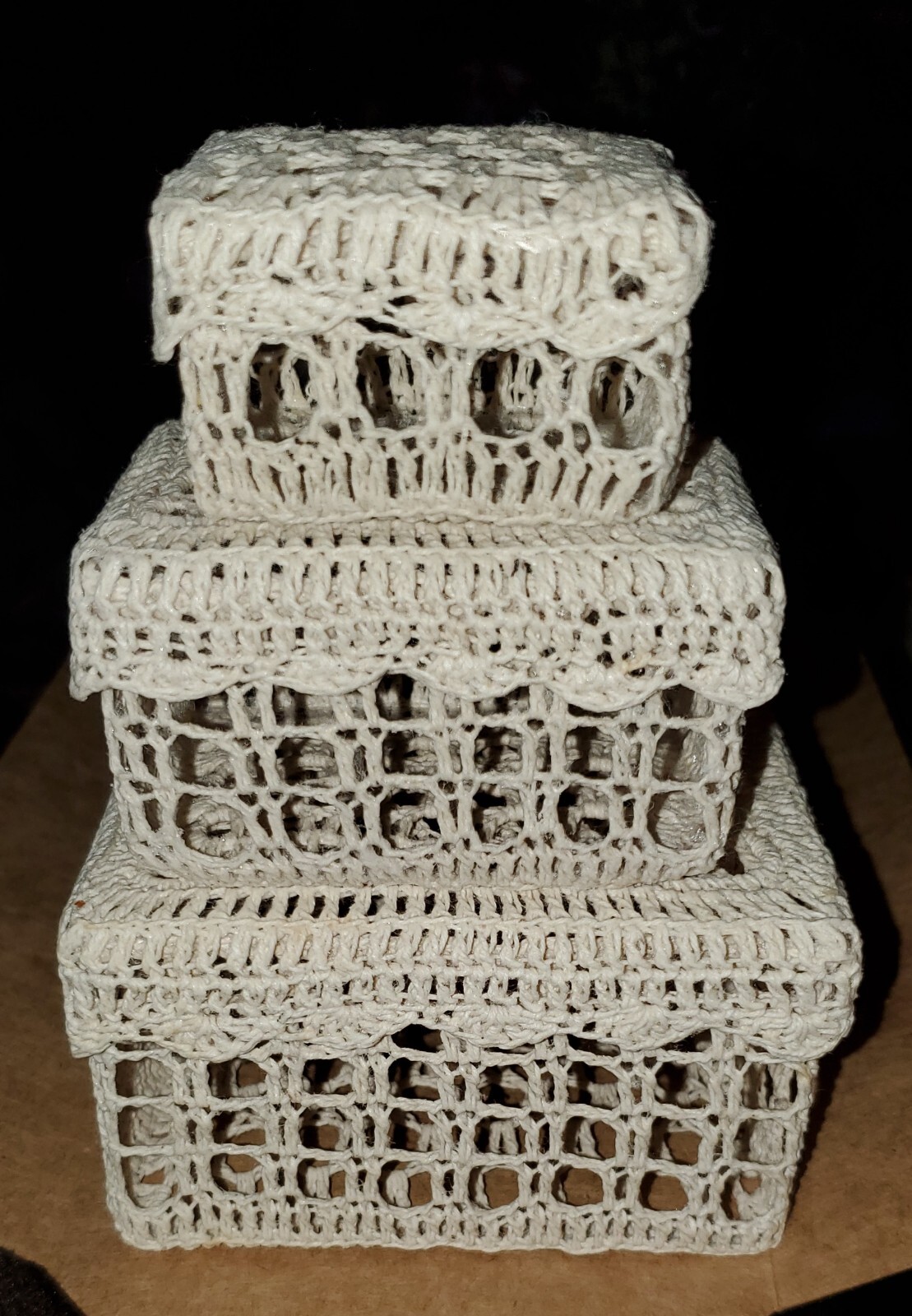 Trio Of Nesting Crocheted Vanity Boxes