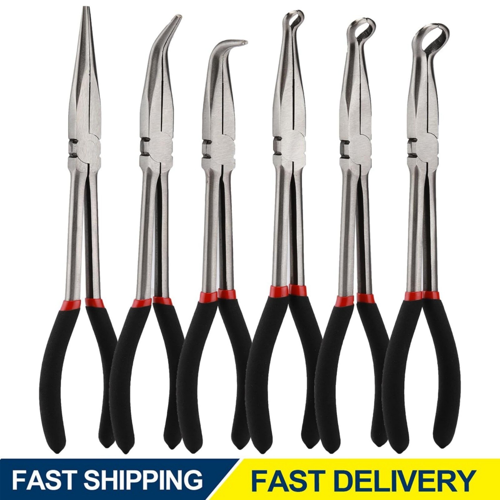 6-Piece 11" Extra Long Needle Nose Pliers Set with Insulated Comfort Grip