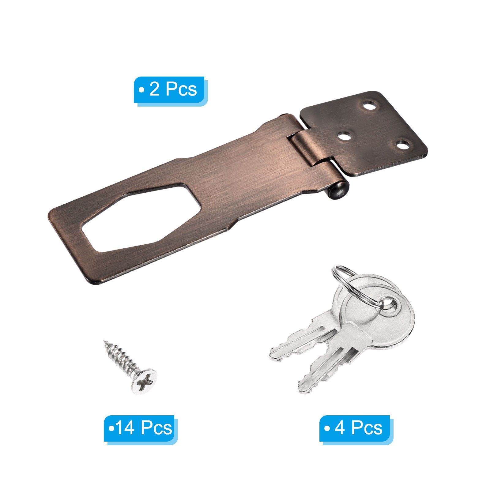2Pcs 4Inch Keyed Hasp Locks Twist Knob Locking Keyed Alike, Copper