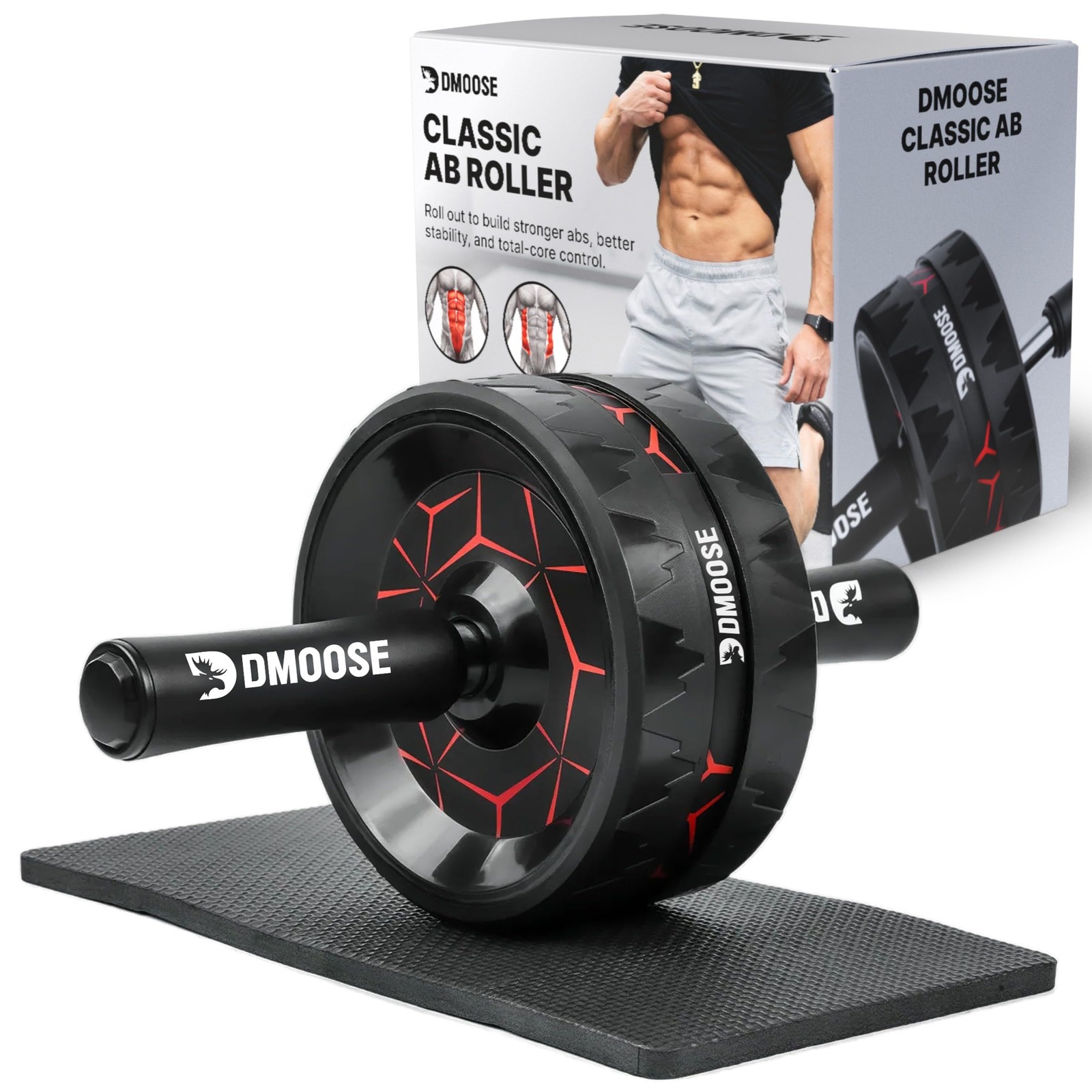 Ab Roller Wheel with Elbow Support and 2 Knee Pads for Core Strength Workout Gym