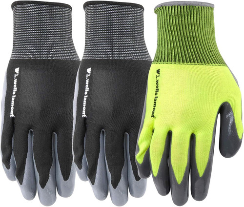 Wells Lamont 3 Pair Pack Men's Nitrile Coated Grip Medium (Pack of 3), Black