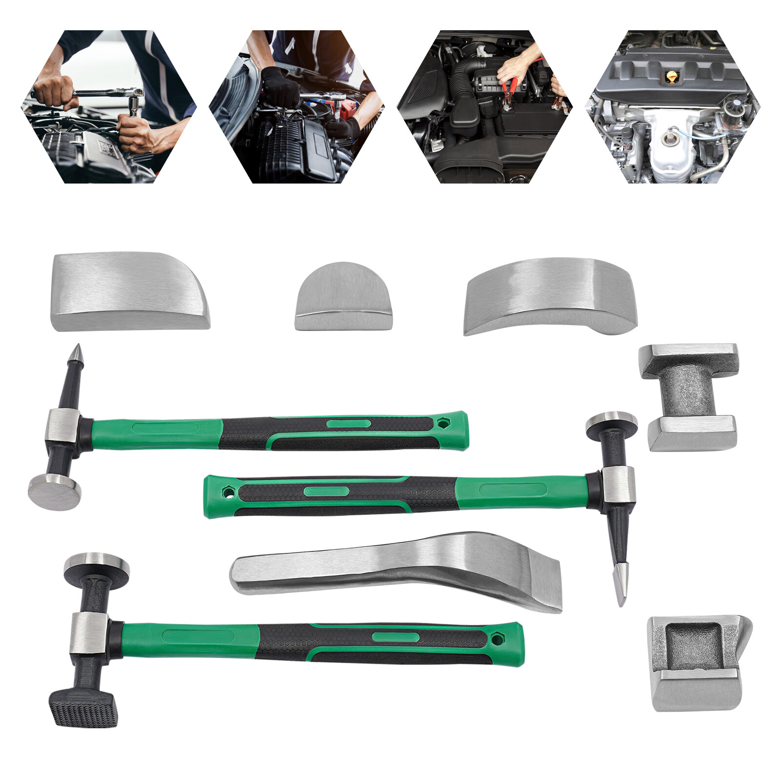 9pcs Set Hand Car Auto Body Work Hammer Fender Tool Dent Crowbar Repair Kit NEW