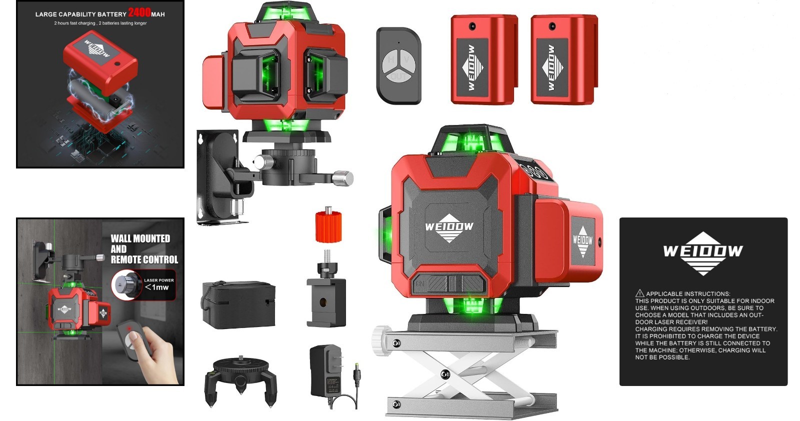 Green Laser Level with Self-Leveling & Remote Control for Accurate Installations