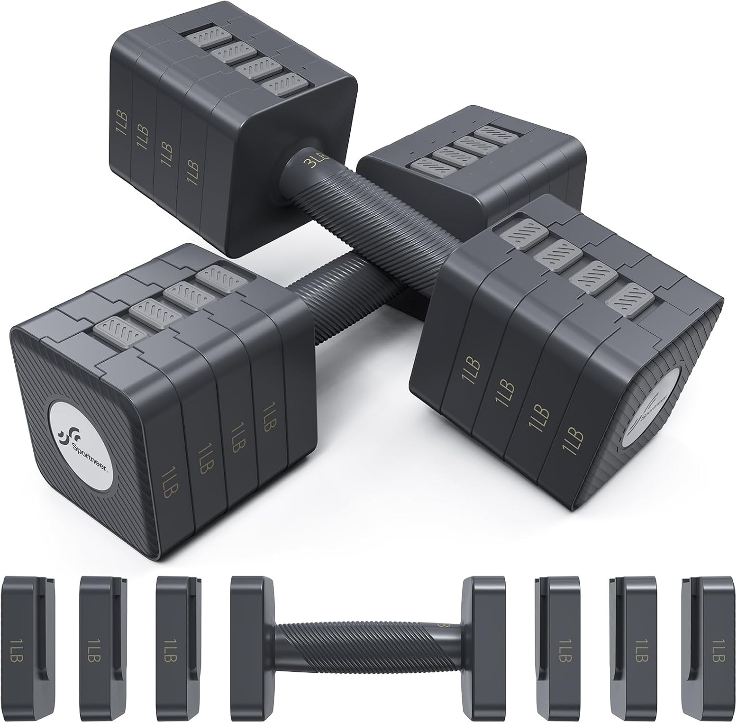 Adjustable Dumbbells Hand Weights Set:  5 in 1 Weight Adjustment 10 LB Dumbbells