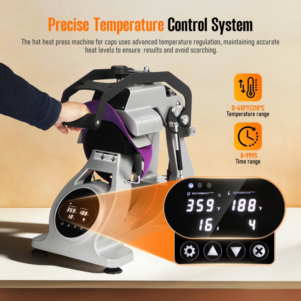 Automatic Double Heater Hat Cap Heat Press Machine w/ Auto Open Laser Alignment