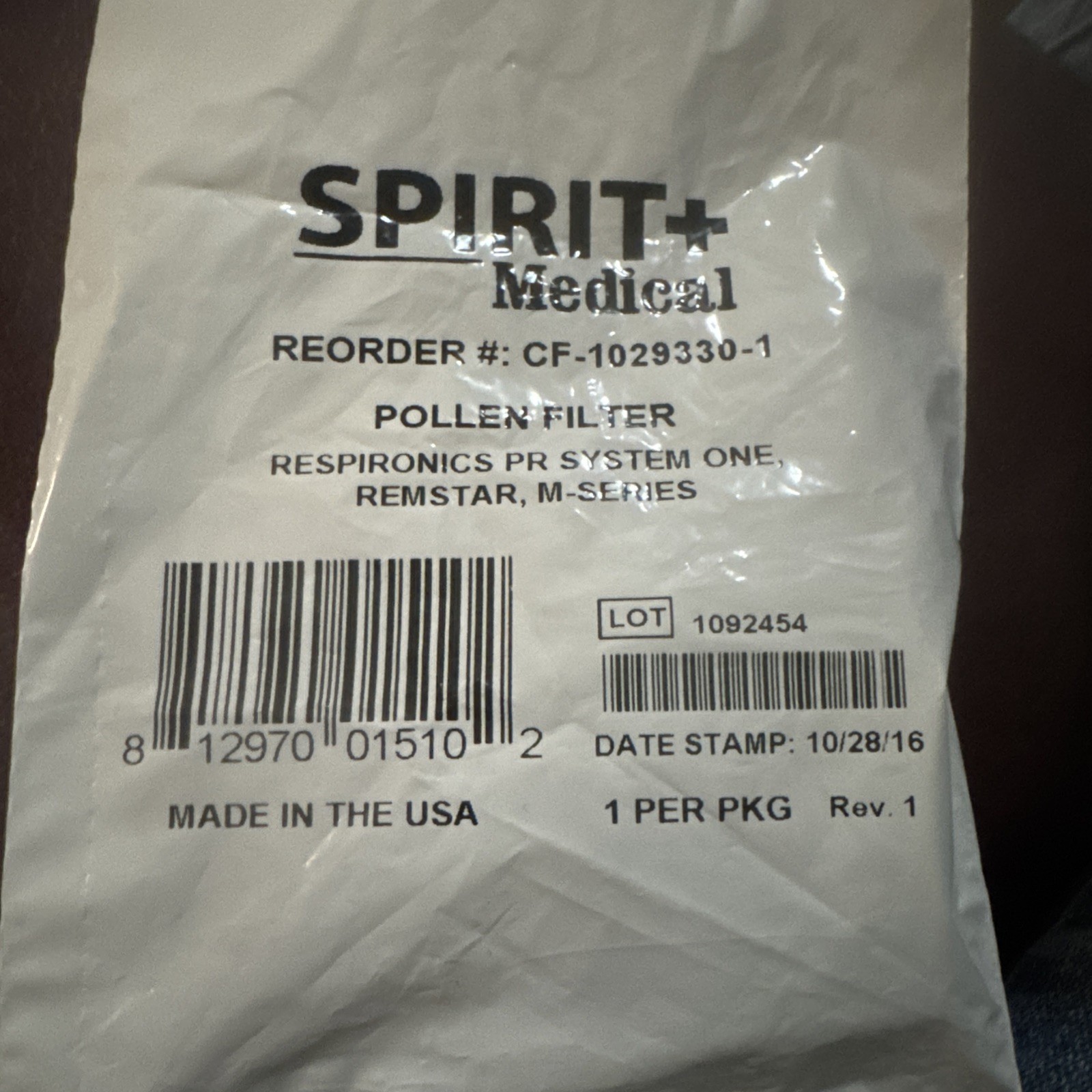 SEALED CF-1029330-1 Pollen Filter, PR system one M-Series NEW in sealed package