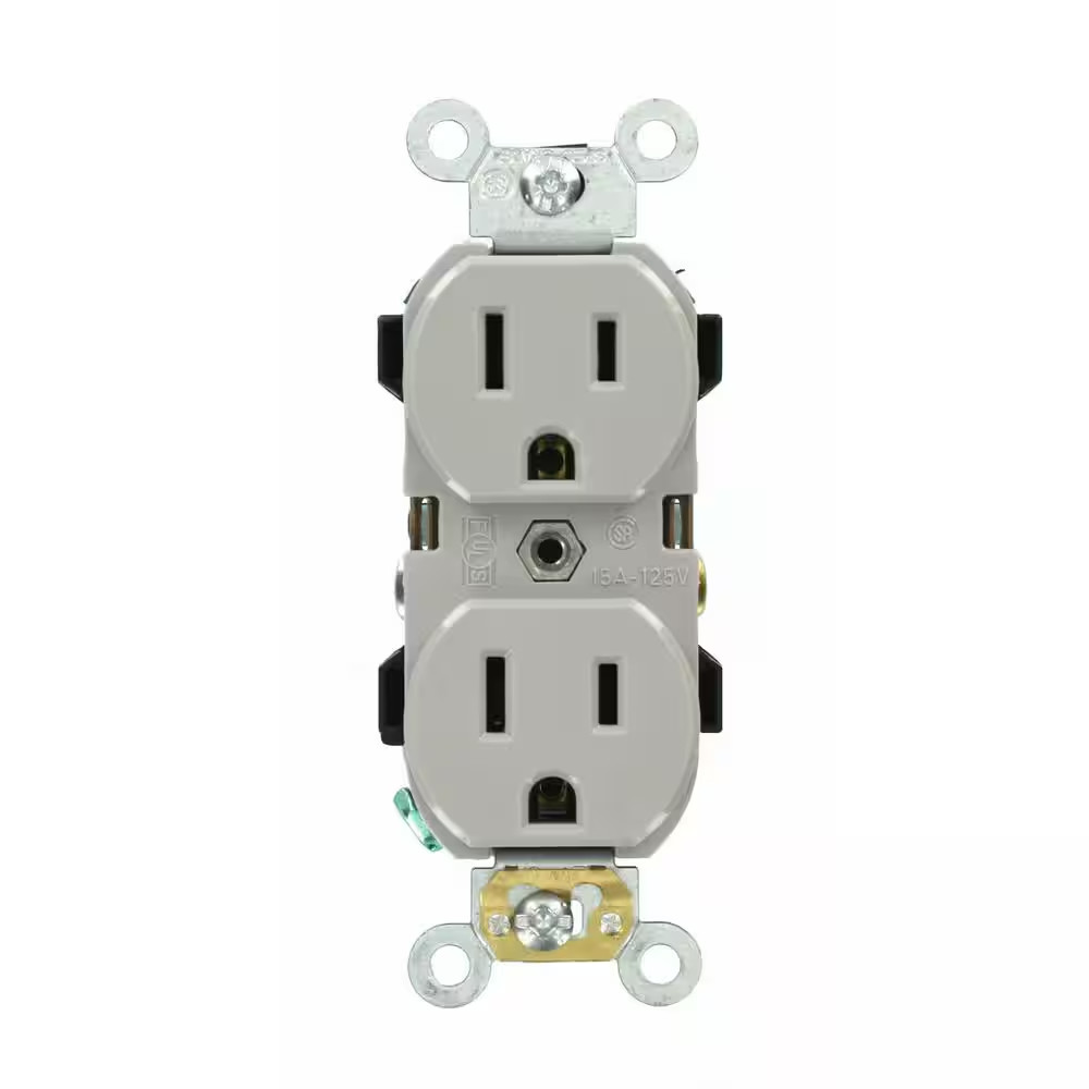 15 Amp 125 V Industrial Grade Duplex Outlet/Receptacle, Gray (1-Pack) 5252-GS