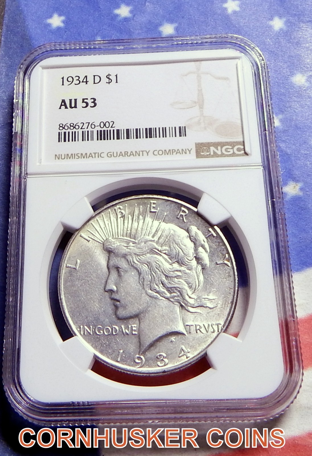 1934 D PEACE SILVER DOLLAR NGC AU 53  ~ BRIGHT ~ NICE STRIKE  ~ FREE SHIPPING 👀