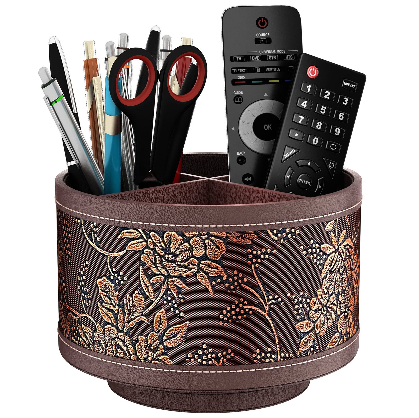 Remote Control Holder Faux Leather 360 Art Supply Organizer Caddy Retro