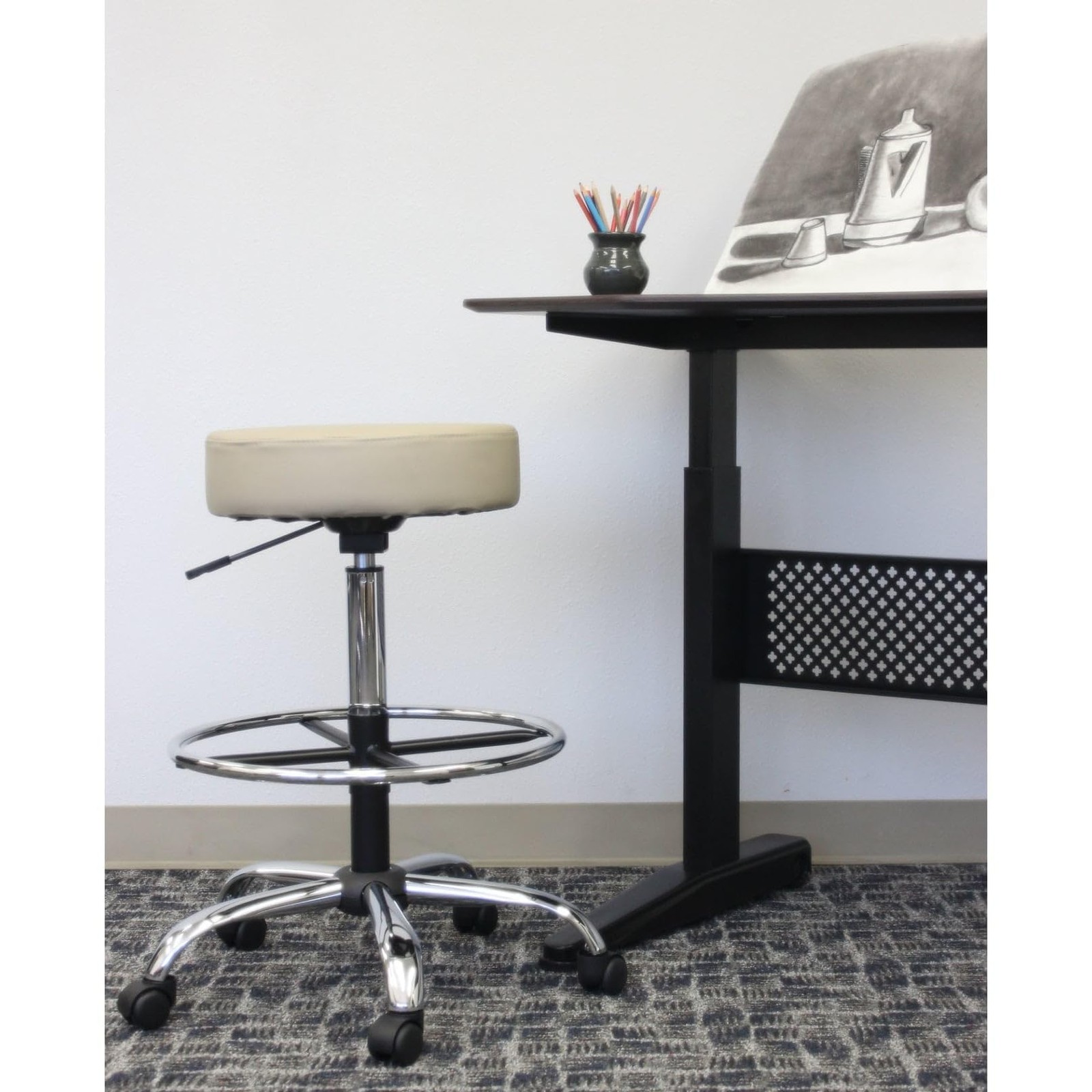 Boss Office Be Well Medical Spa Drafting Stool, Black, Low-Back