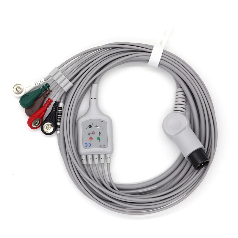 #5-Lead ECG/EKG Machine leadwire,Snap,Holter Recorder ECG Monitor Cable
