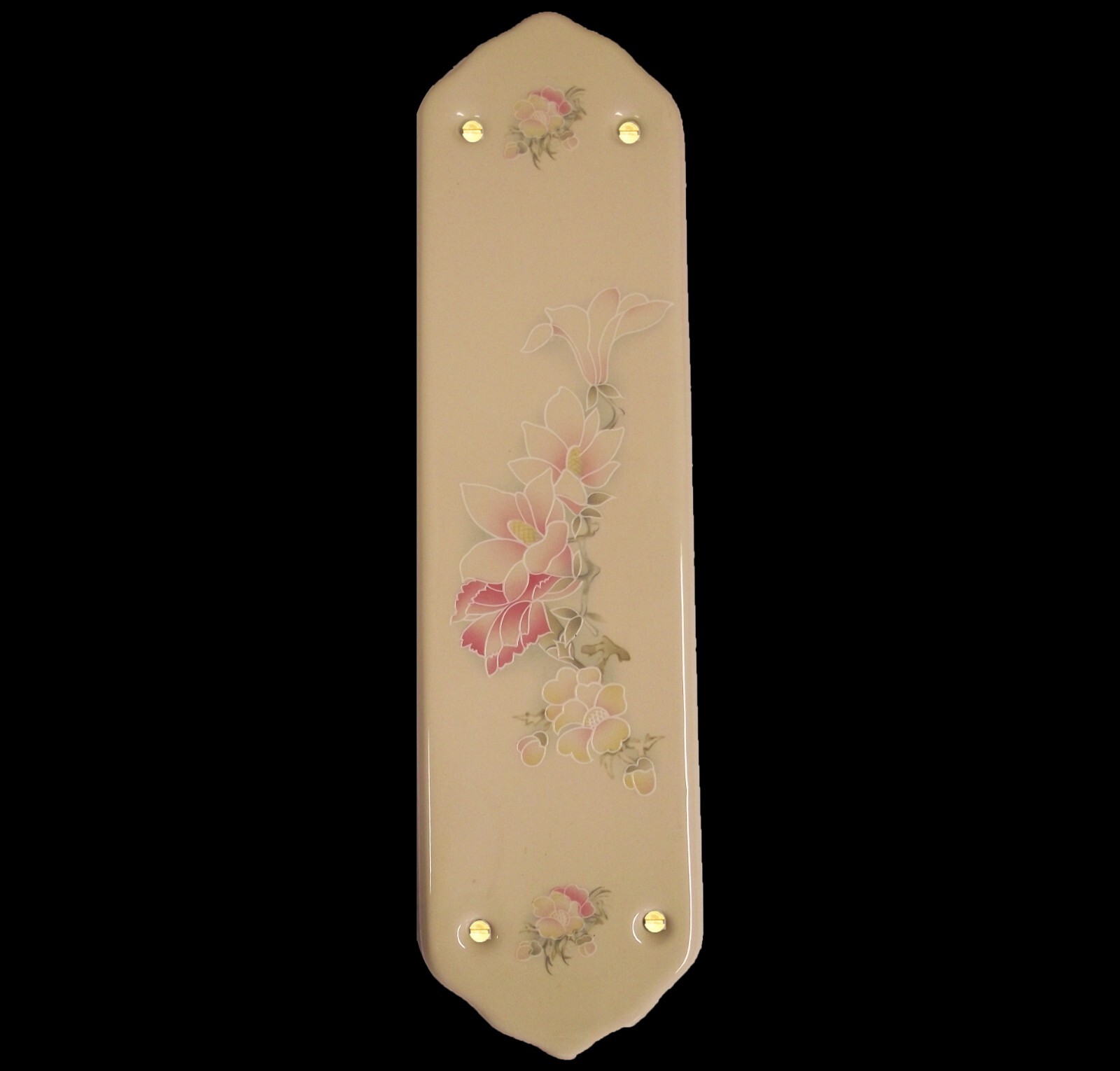 Cream Porcelain Fingerplate Door Push Plate 11" x 3" Pink Pompadour Design