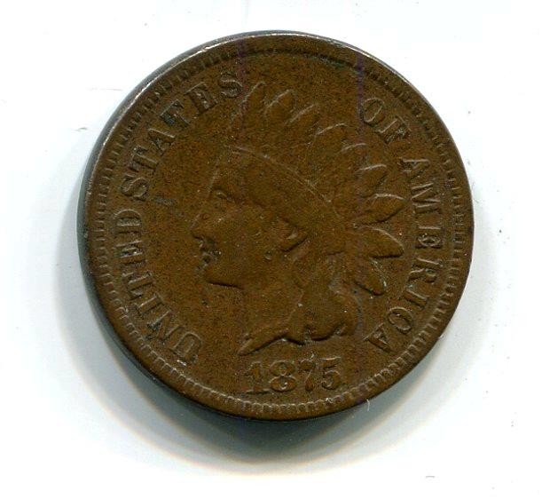 1875 Indian Cent | Copper 1 c | Early Indian | Philadelphia