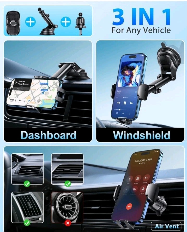 Universal Accessories Air Vent Dashboard Windshield Phone Mount Cradles