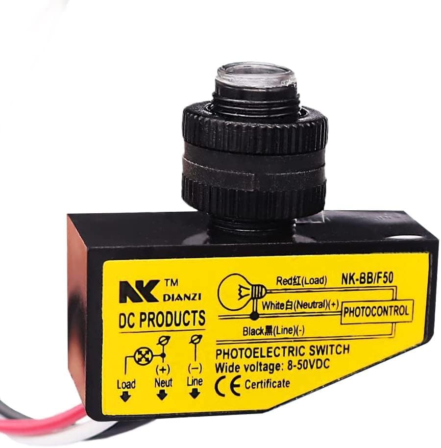 Photoelectric Switch DC 8-50V Auto On/Off Dusk to Dawn Photocell Sensor