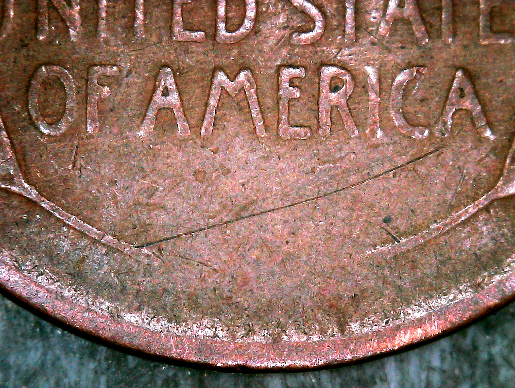 1942 P Lincoln wheat cent, lamination error