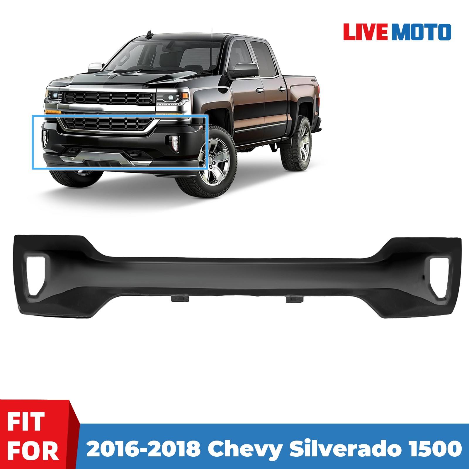 For 2016-2018 Chevy Silverado 1500 LT Z71 Front Bumper Black W/ Fog Light Hole