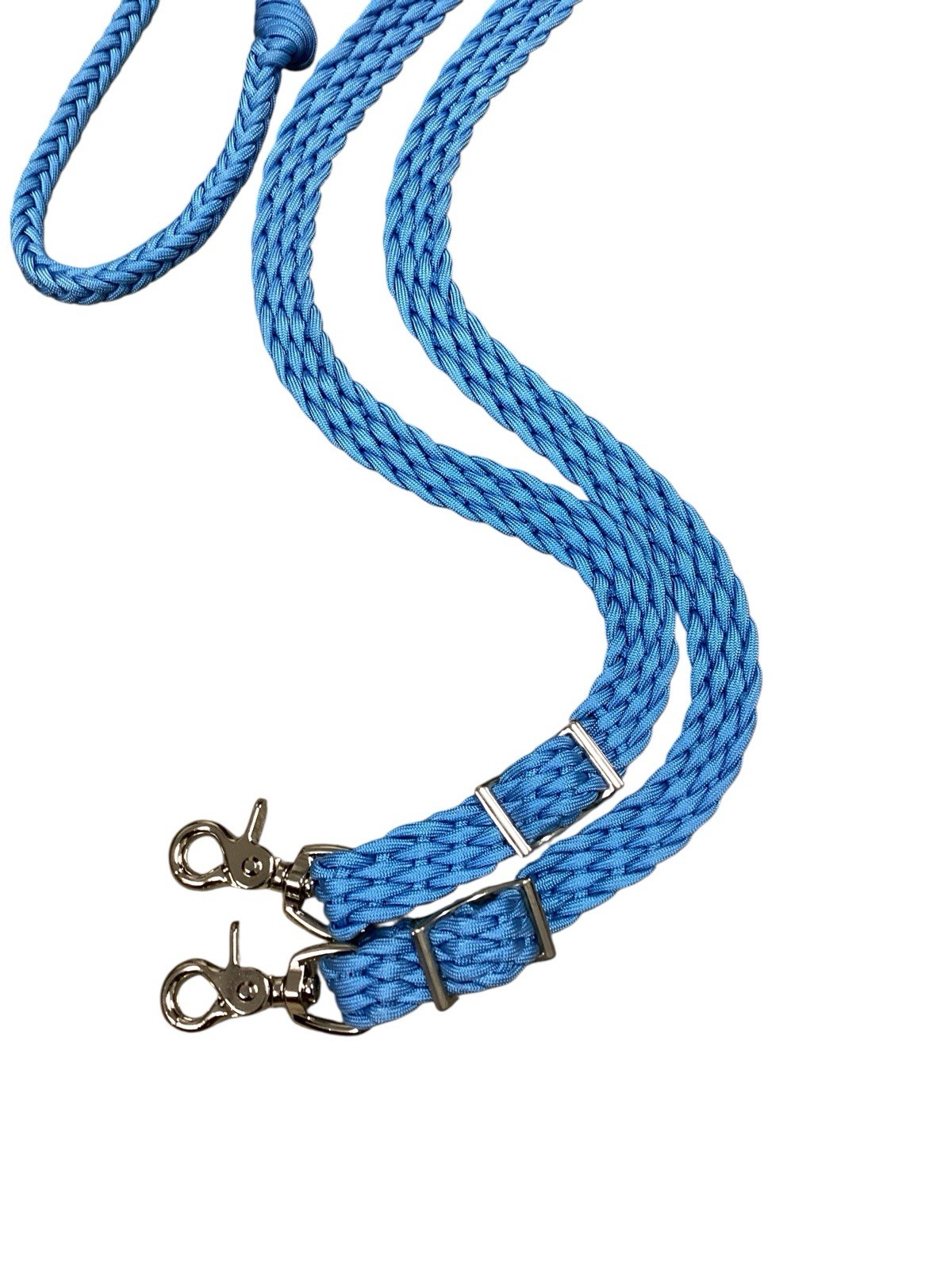 Light blue barrel rein with grip knots