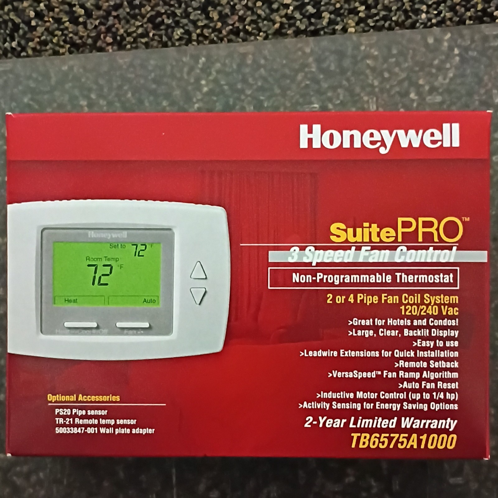Honeywell SuitePRO TB6575A1000 Non-Programmable 3-Speed Fan Thermostat
