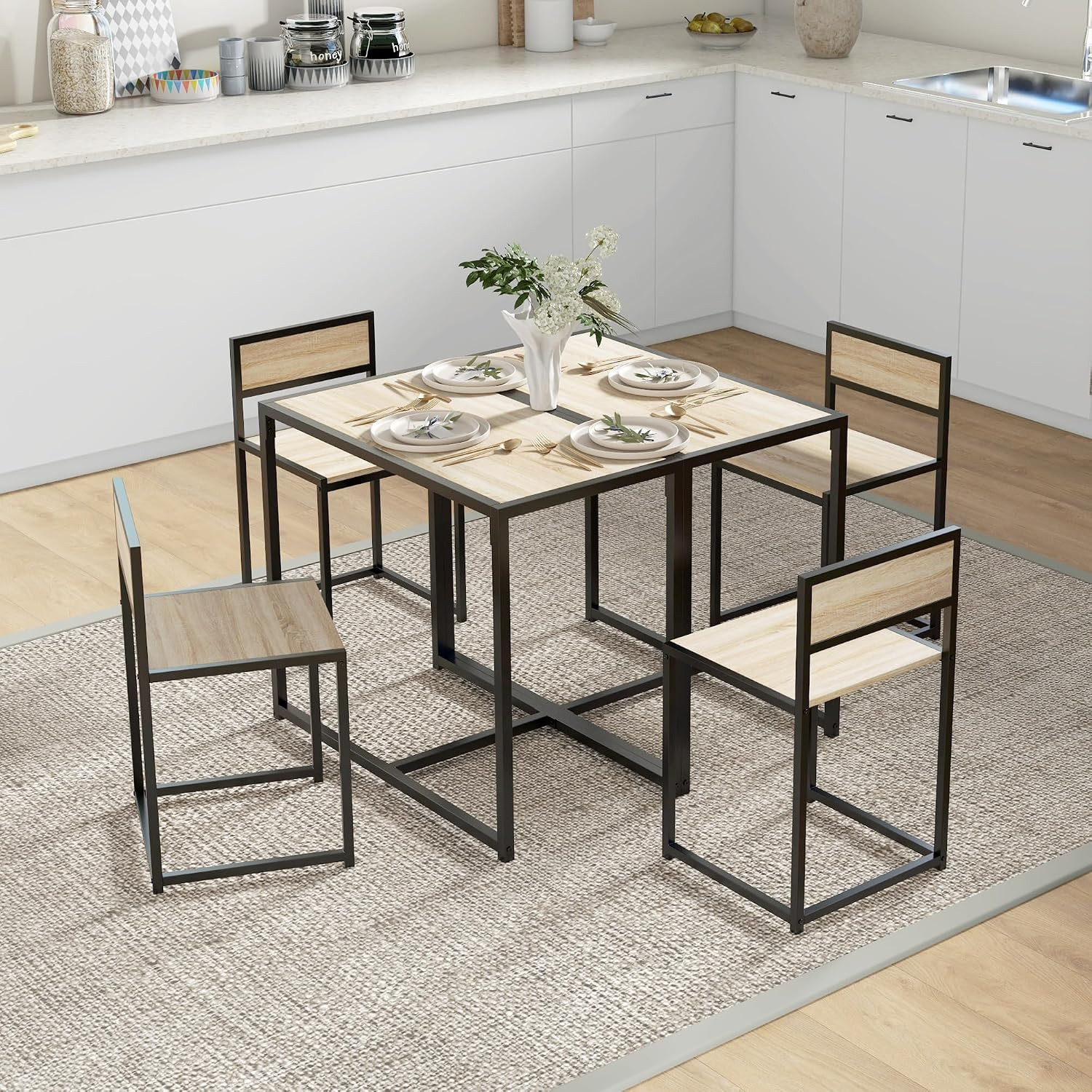 Small Dining Table Set for 2 Compact for Small Spaces, Oak | Kitchen Table and C