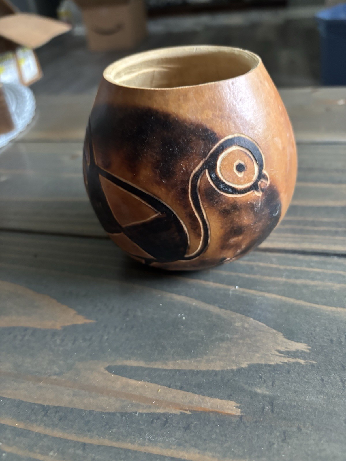 Hand Carved Gourd Cup Bird Design Folk Art Argentina Calchaqui Salta Jujuy