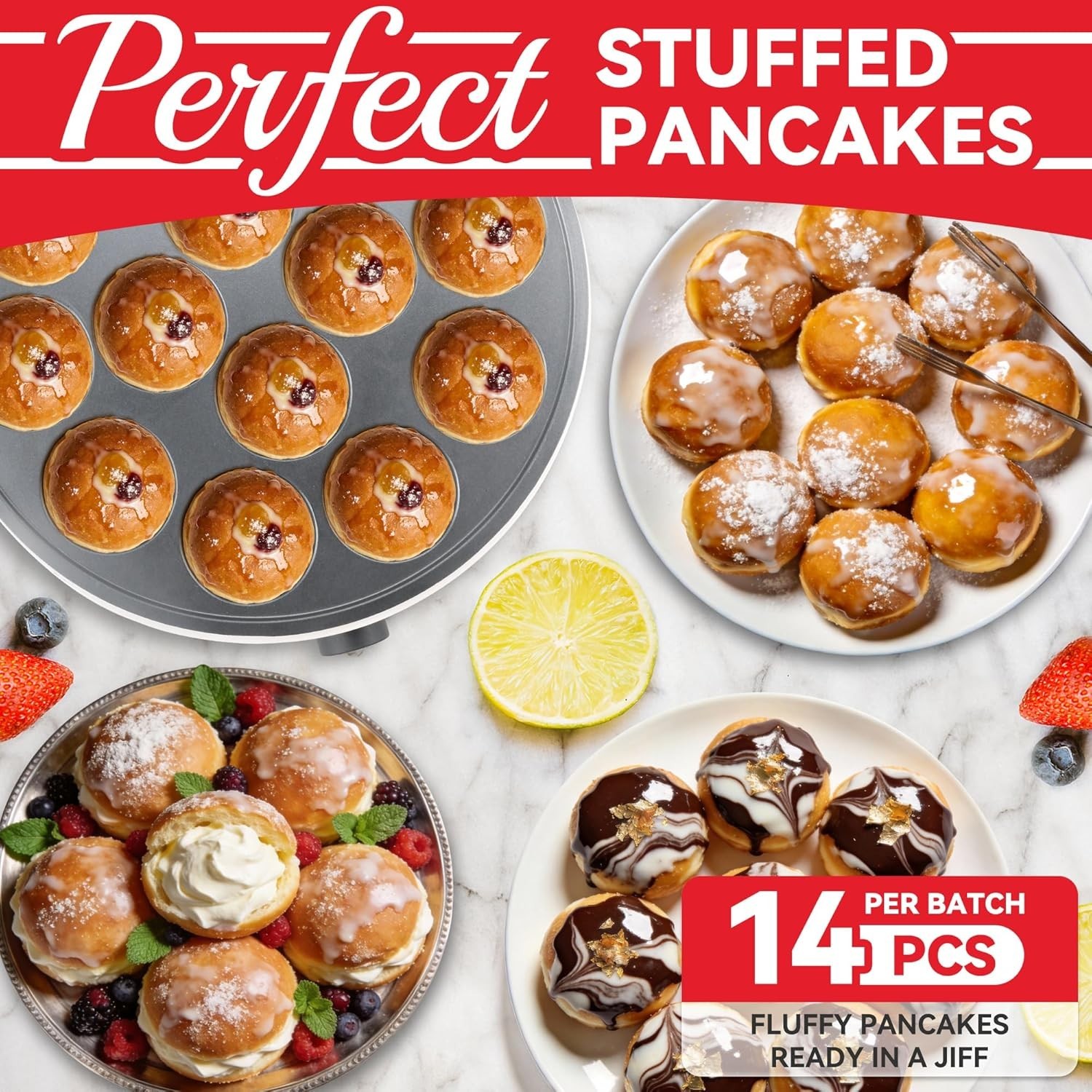 Mini Pancakes Maker Machine with 14 Larger & Deeper Grooves, Electric Mini Pa...