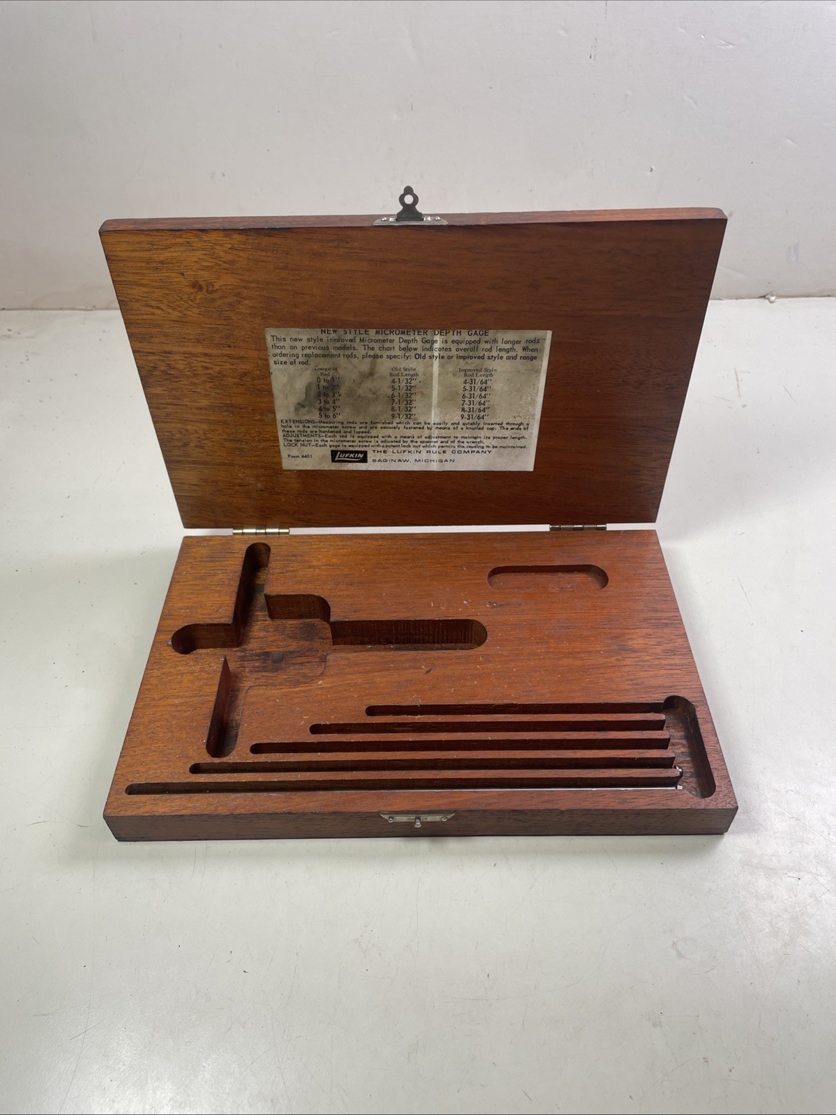 Lufkin Depth Gauge Micrometer Wooden Case ONLY