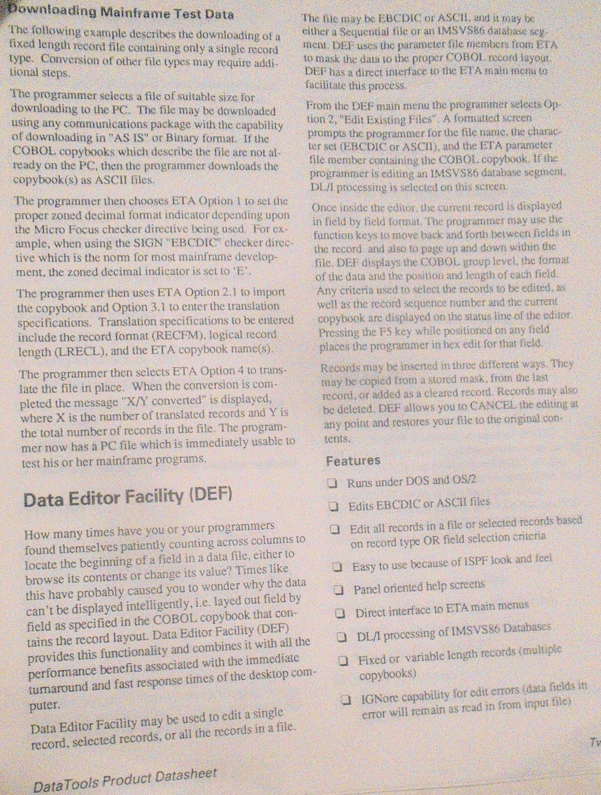 Micro Focus COBOL - 4 Brochures, 1989: Dialog System, 370 Assembler, Data Tools