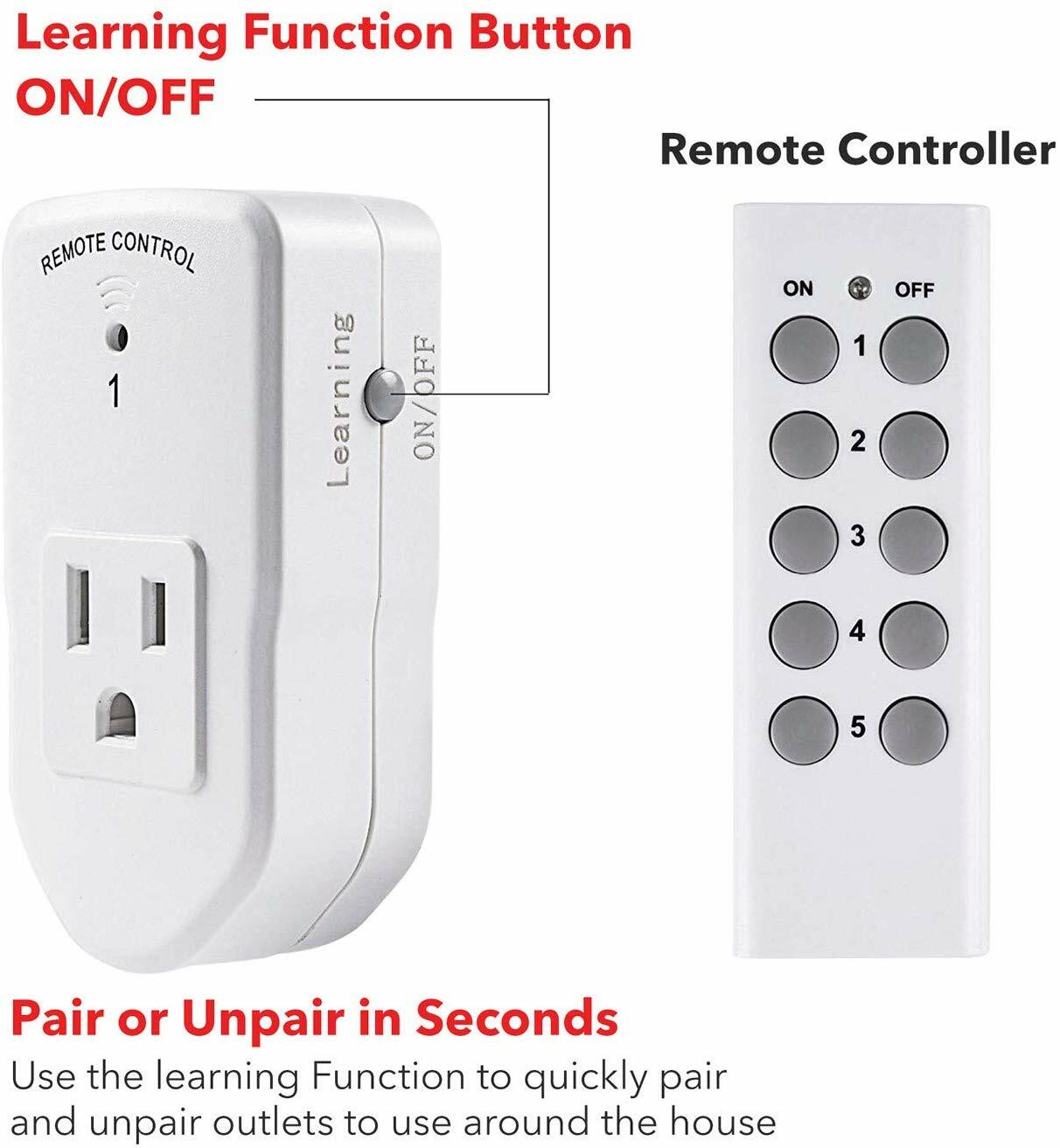 BN-LINK Wireless Remote Control Outlet Switch Power Plug In for lights LED bulbs