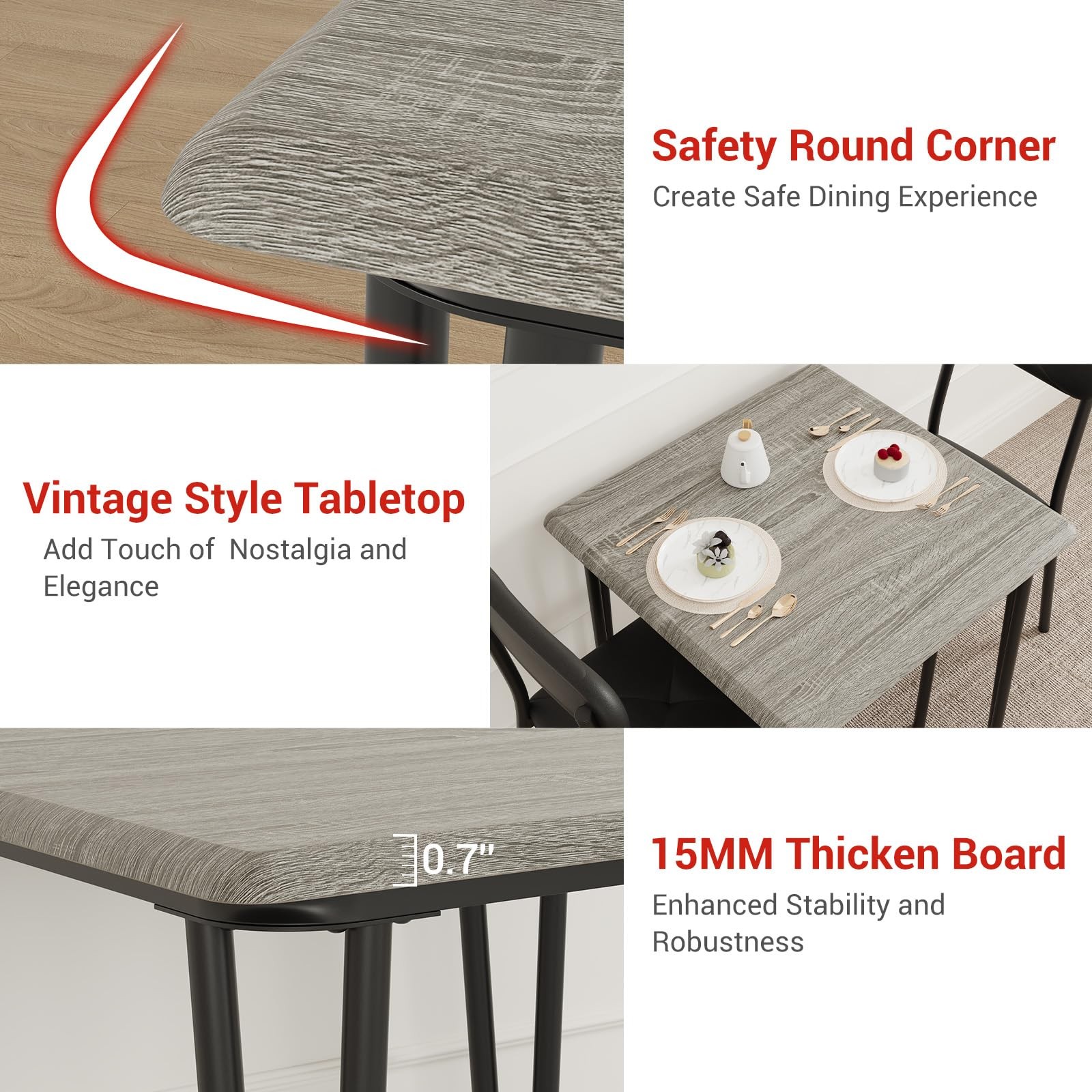 Kitchen Table w/2 Upholstered Chairs,Square Dining Table Set for 2 for Small Pla
