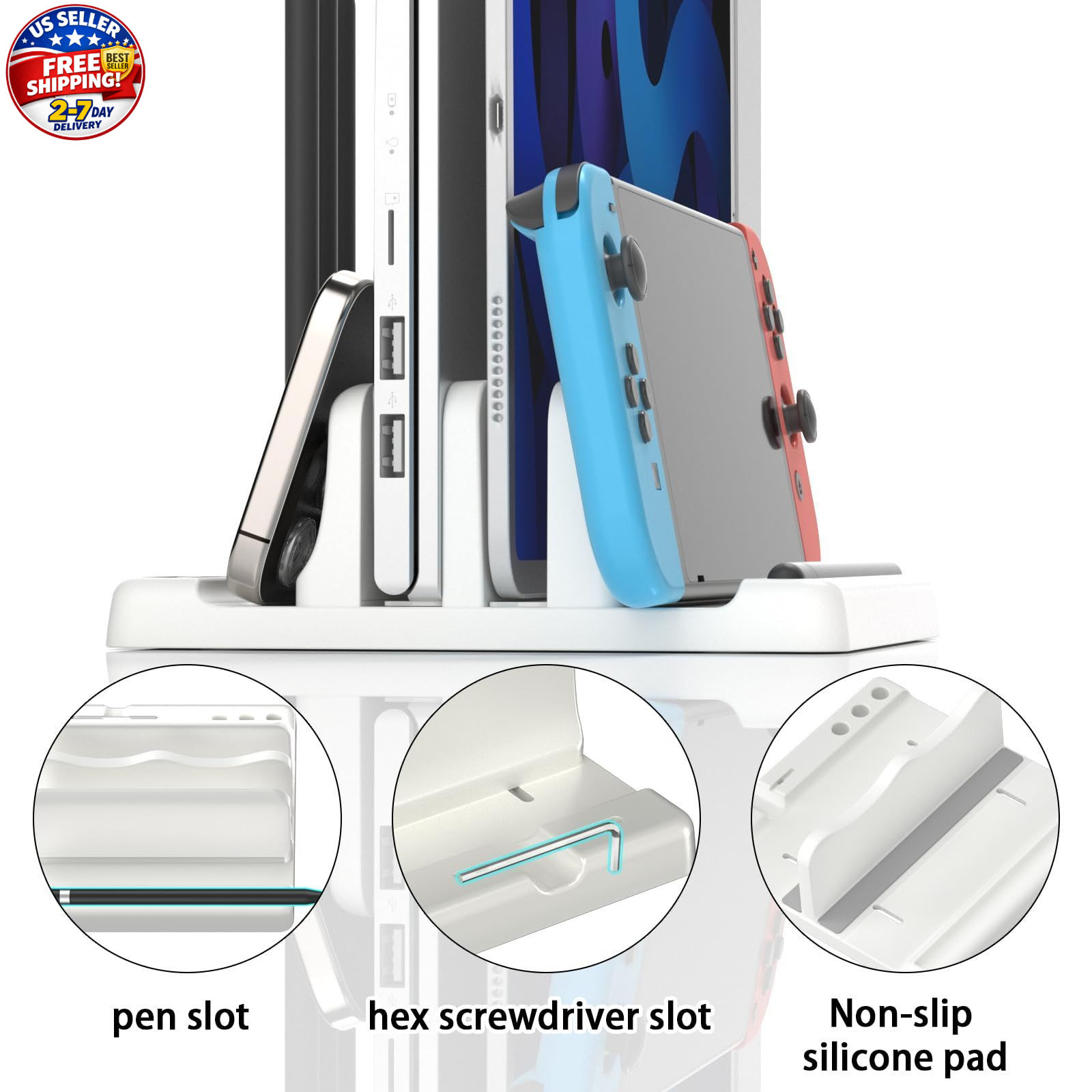Ahonnpely Vertical Laptop Stand Holder - Adjustable ABS Plastic White