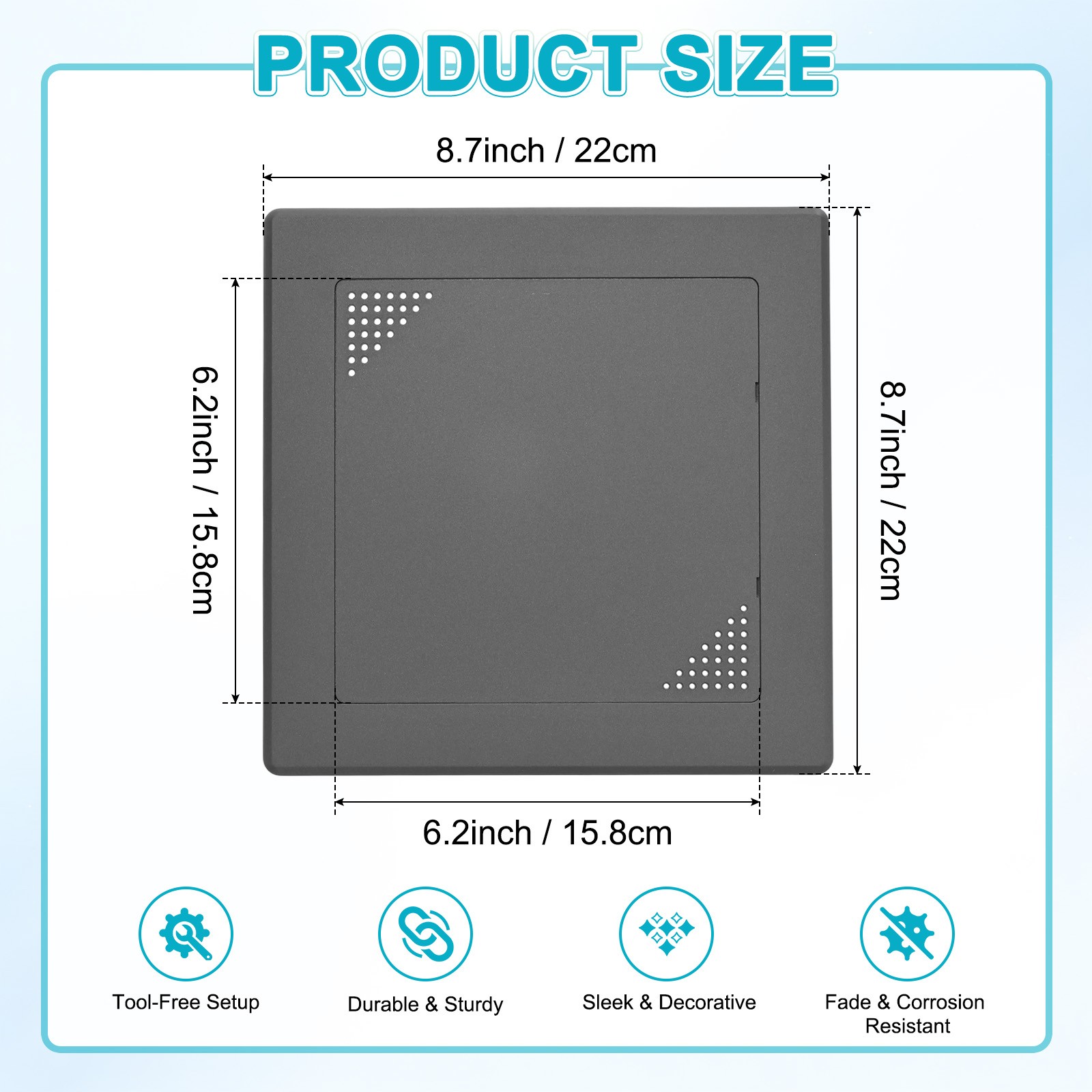 1-Pack Access Panel for Drywall, 6x6" Plastic Removable [Black, Vented Square]