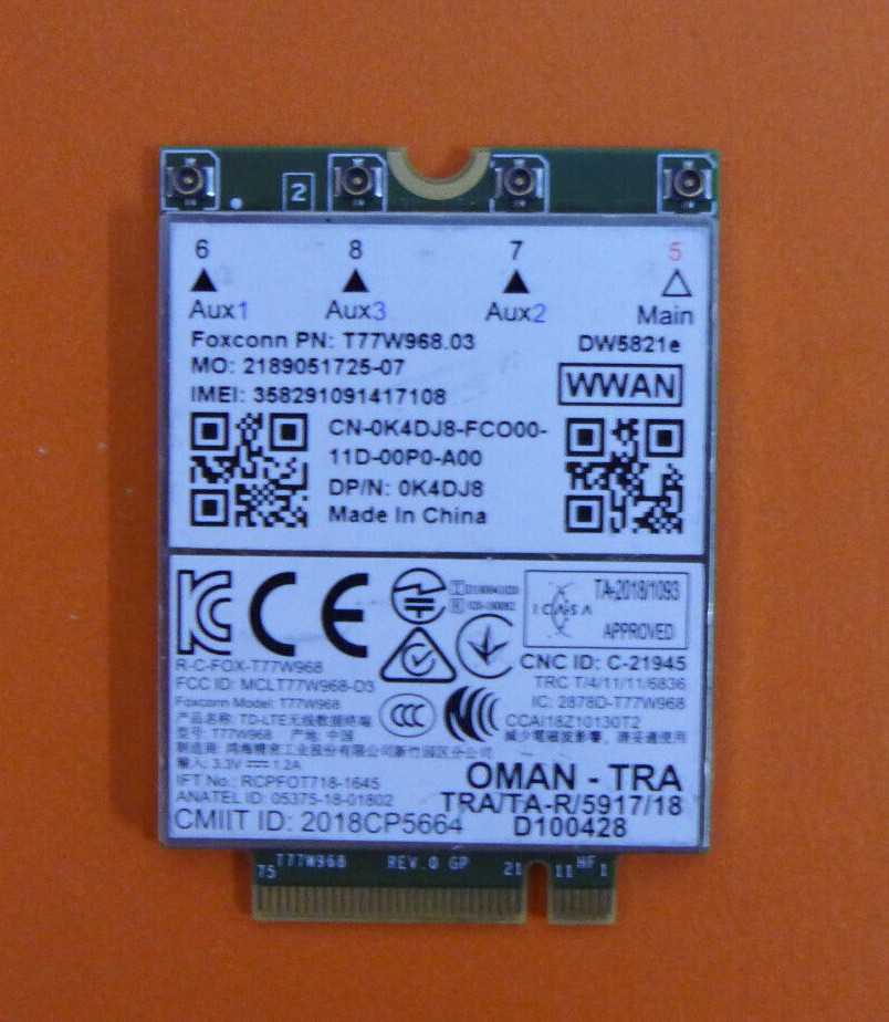 Dell Latitude 5420 5424 7424 Snapdragon X20 LTE 4G Wireless Card A00 K4DJ8