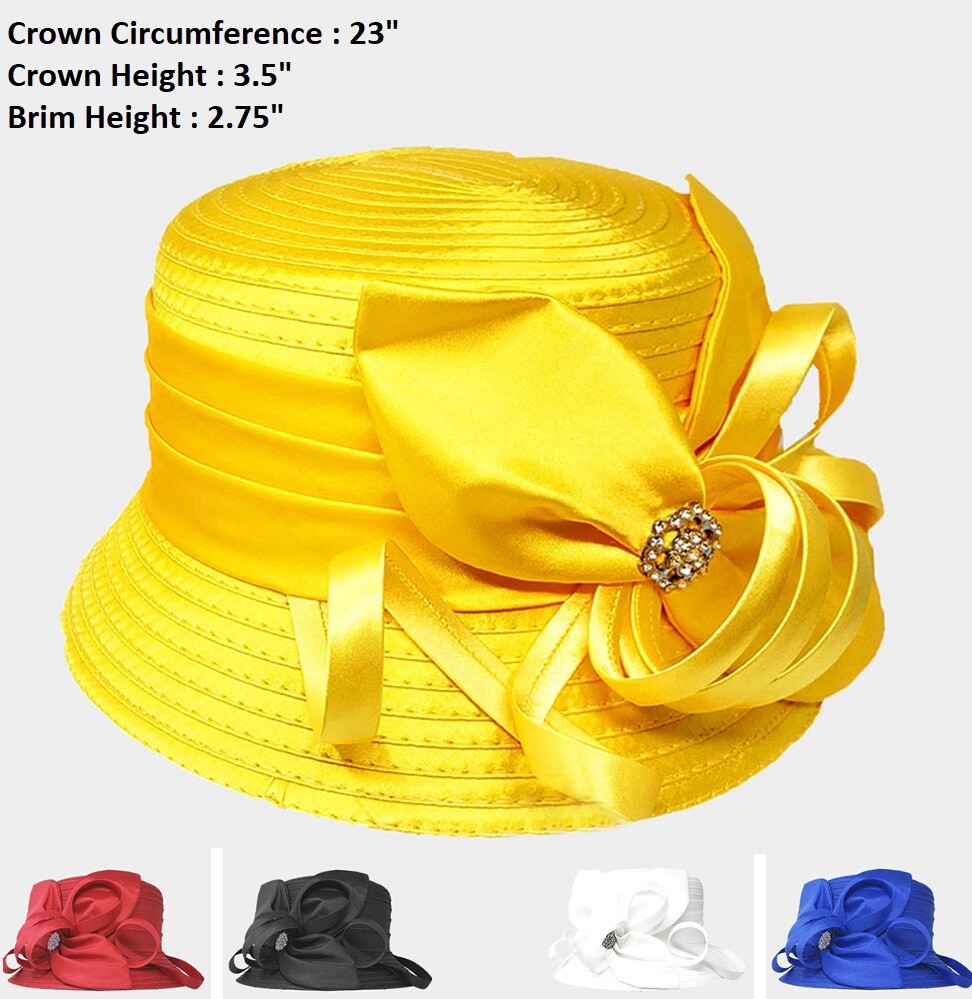 Crystal Bow Ribbon Kentucky Derby Wedding Hat Church Wide Brim Dressy Cocktail
