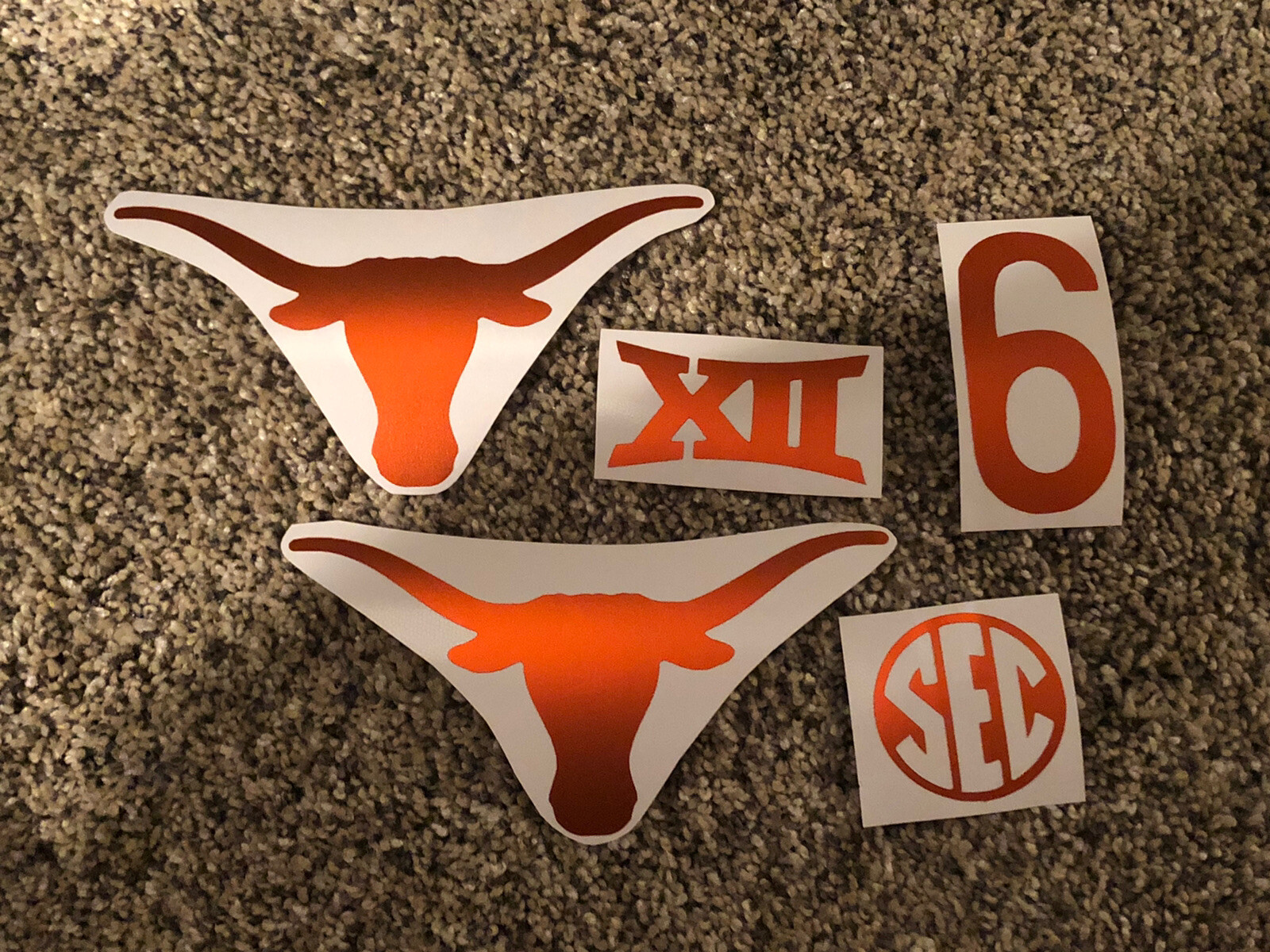 Texas Longhorns Full Size FS Chrome Football Helmet Decals W/#6, XII & SEC
