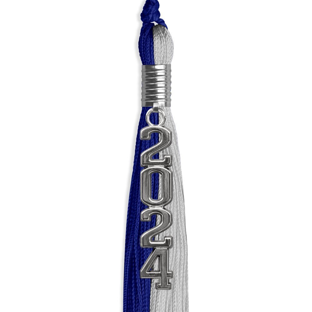 Endea Graduation Royal Blue/Grey Tassel With Silver Stacked Date Drop