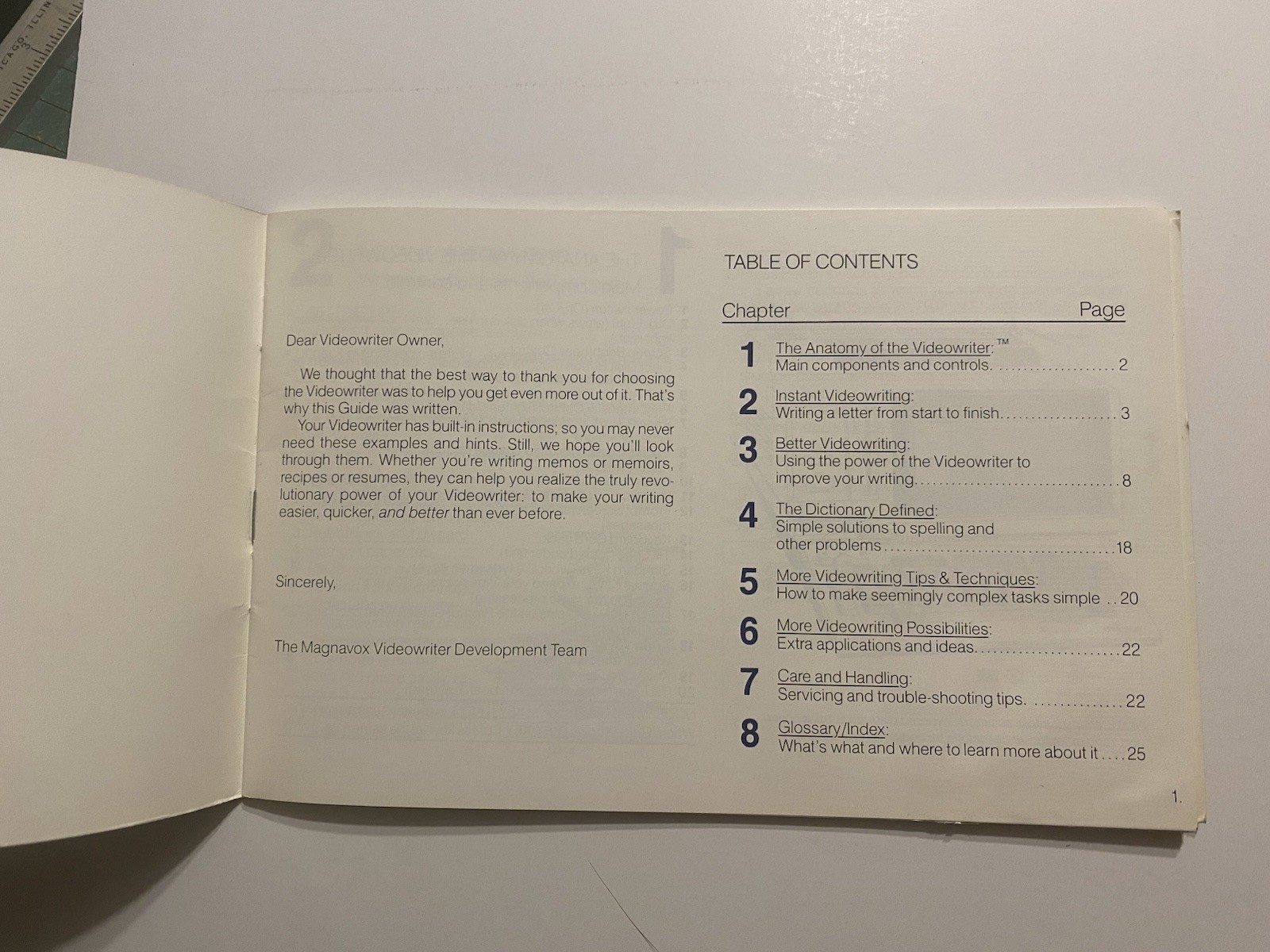 1985 MAGNAVOX VIDEOWRITER Word Processor USER'S MANUAL AND PULL OUT GUIDE