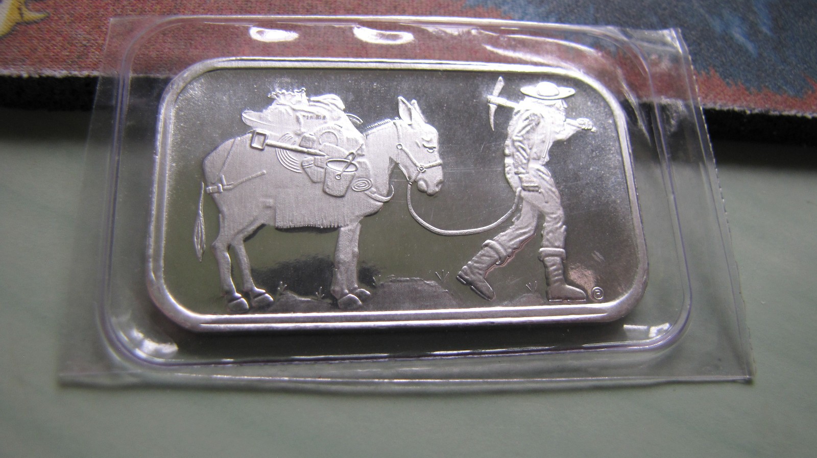Vintage SilverTowne 1 oz .999 Fine Silver Bar Prospector with Donkey  Design