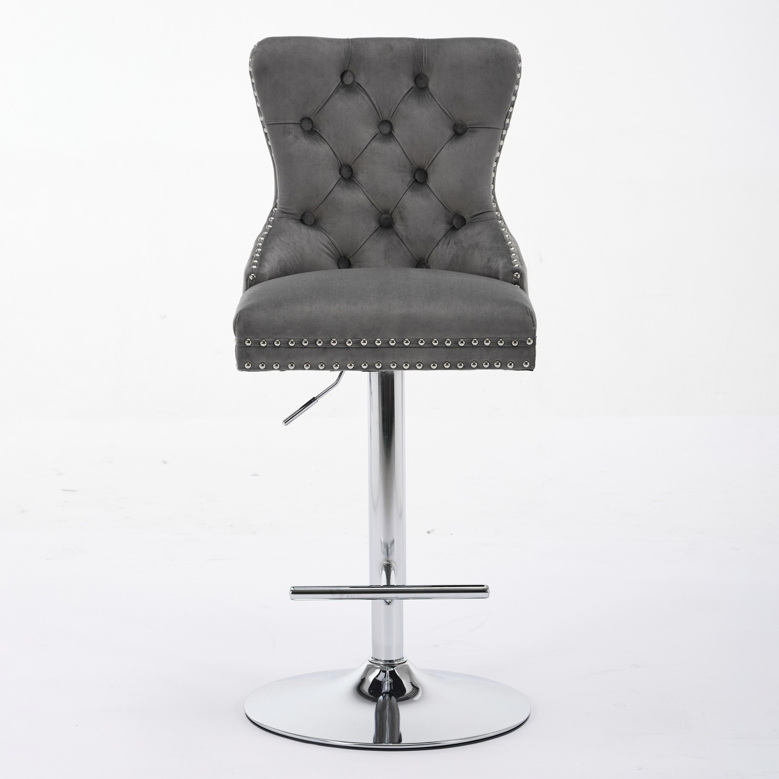 Thick Chrome Swivel Velvet Barstools,Adjustable 25-33"Height,Modern Upholstere