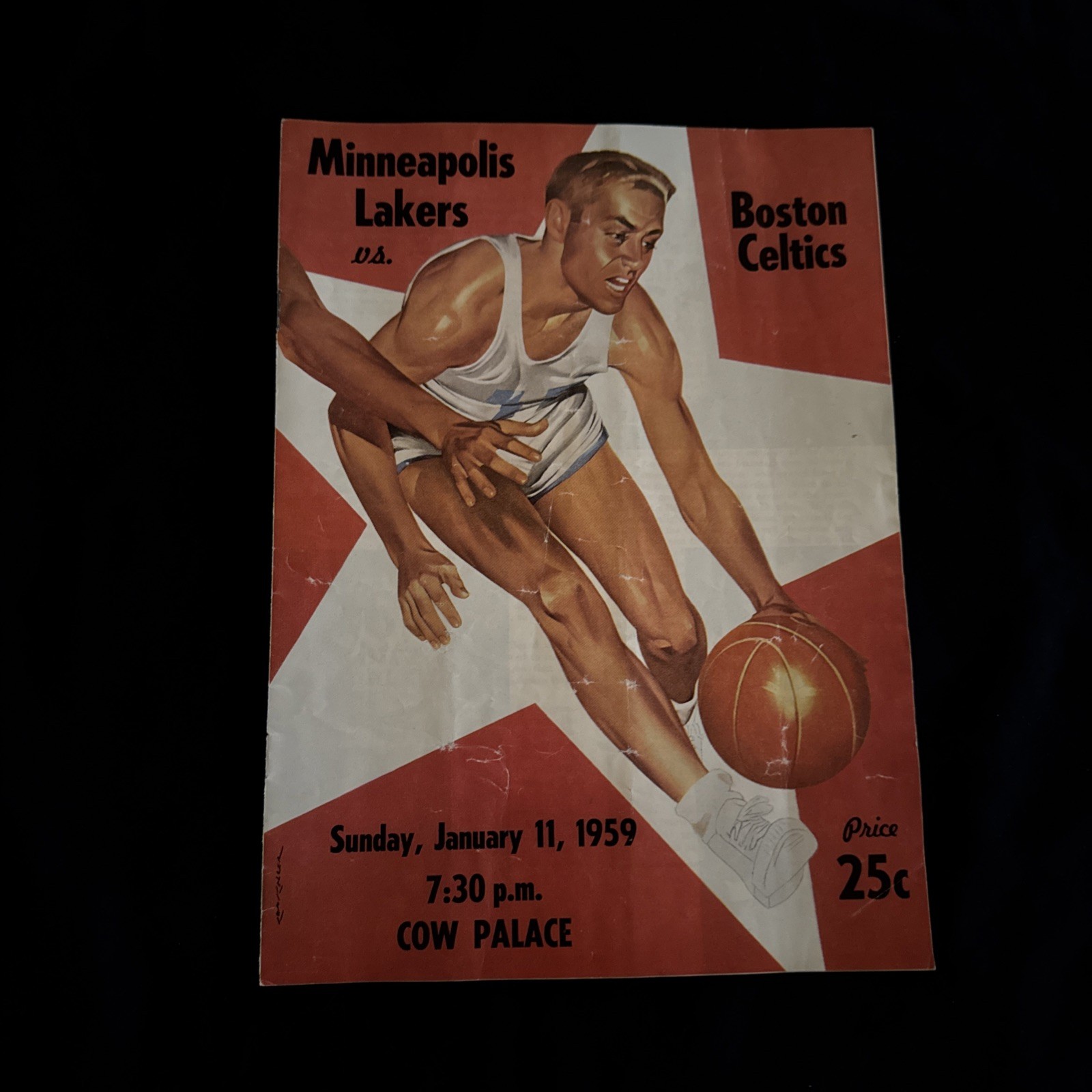 Vintage 1959 Minneapolis Lakers V Boston Celtics Basketball Program,Cow Palace,